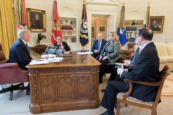 Official White House Photo of GSA Administrator Murphy Meeting with President Trump,  White House Chief of Staff Kelly, and OMB Director Mulvaney in the Oval Office on Jan. 24, 2018